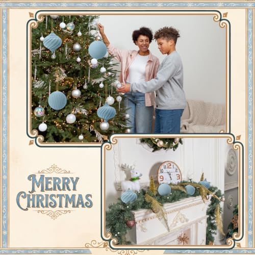 Civaner 4 Pcs Large Velvet Christmas Ball,6 Inch,Dusty Blue