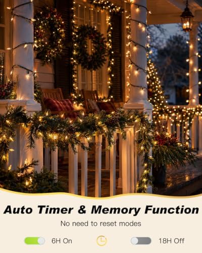 LED Mini Christmas Lights Outdoor, Battery Operated 18FT 50 LED Warm White String Lights with Timer & Memory Function, 8 Modes Waterproof Twinkle Lights for Garland Wreath Party Wedding & Indoor Decor