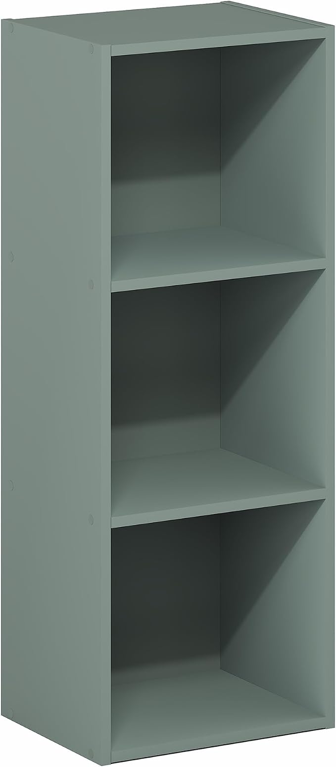 Furinno LUDER Book Shelf, 3-Cube Bookshelf, Bookcase with Open Shelves, 9.3 x 12 x 31.5, Easy Assembly, for Living Room, Bedroom, Home Office, Sage Green