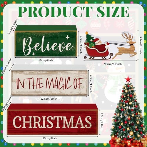 Lineshading 4 Pcs Christmas Table Decorations Wooden Stacked Block Santa