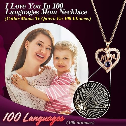 ADDWel Unique Gifts for Mom from Daughter Son, Rainbow Preserved Rose Gift Box with MOM Necklace, I Love You Necklace in 100 Languages, Birthday Mother’s Day Gifts for Mom