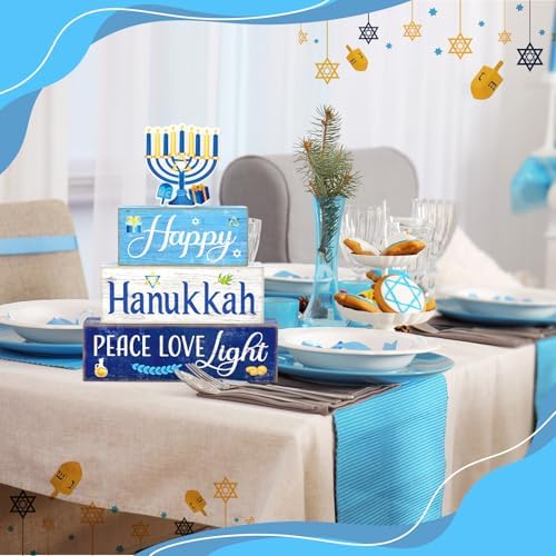 Moucuny 4 Pcs Hanukkah Table Decorations for Home, Wood Menorah Peace Sign