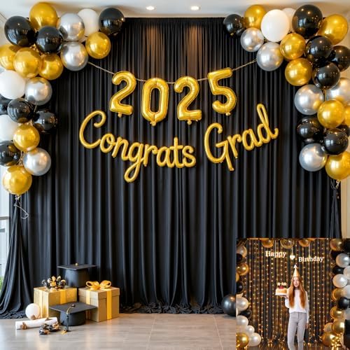 Black Backdrop Curtain for Parties Wrinkle Free Black Photo Curtains Backdrop Drapes Fabric Decoration for Birthday Party Wedding 5ft x 7ft,2 Panels