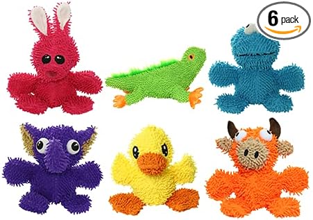 MIGHTY® 6 Pack Medium Microfiber Balls Ultra Durable Plush Dog Toys | Duck Lizard Elephant Monster Rabbit Bull: Multiple Layers and Reinforced Seams, Washable and Floats, Mighty® Construction