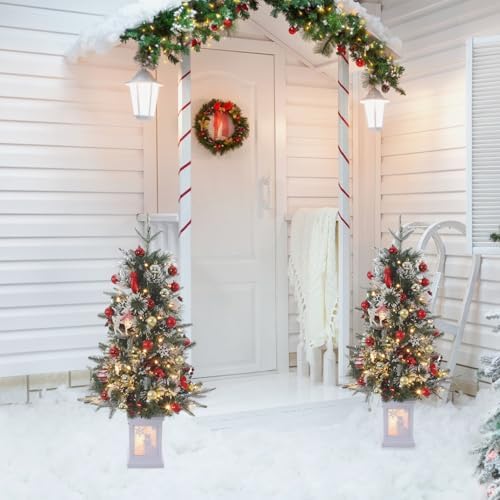 3ft Pre-Lit Artificial Mini Christmas Tree Set of 2, 78 LED Lights