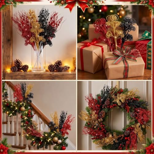 Daifunli 36 Pcs Christmas Tree Pick Spray Ornament, Mouse Red Yellow Black