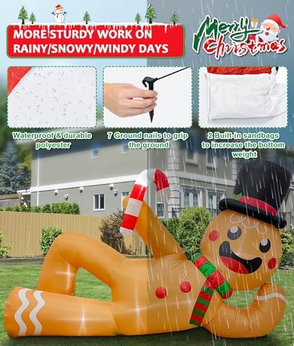 EAONE 10FT Christmas Inflatable Outdoor Decoration, Giant Christmas Blow Ups Yard Decorations Inflatable Gingerbread Man Lying Flat with Built-in LED Lights for Garden, Lawn, Home Xmas Holiday Decor