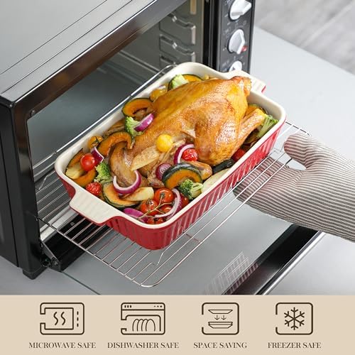 MALACASA Ceramic Casserole Baking Dishes Set of 4, Red with Handles
