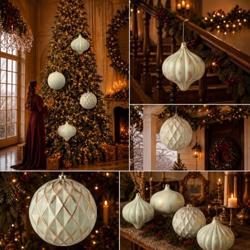 Seenelling 4Pcs Big 8'' Christmas Ball Ornaments Xmas Tree Decor, White