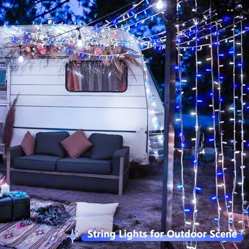 2 Pack 200 LED Battery Operated String Lights, Twinkle Lights Blue & White