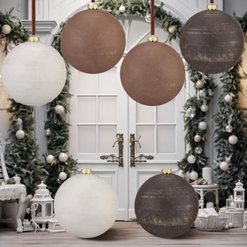 6 Pcs 6 Inch Large Christmas Balls Ornaments Brown Tan Ivory