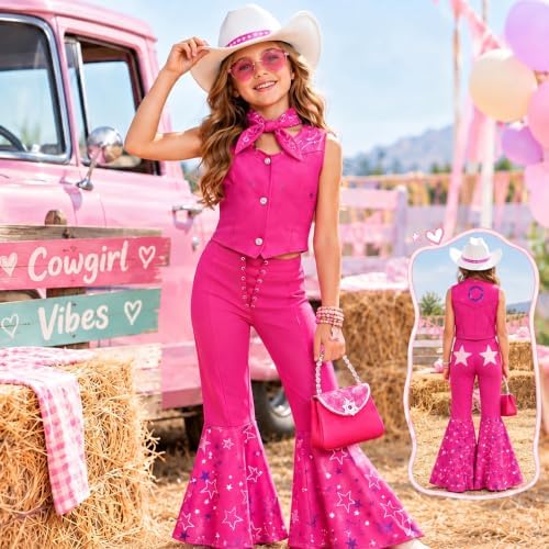 Cowgirl Costume Girls Kids Disco Cowgirl Outfits Western Movie Heroine Dress Up for Halloween Birthday Cosplay Party