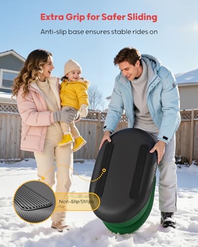 QPAU Snow Sled for Toddlers 1-3 with Canvas Cover, Inflatable Baby Sled with 3-Sided Protection, Tow Strap & Handles, Kids Snow Tube for Skiing & Sledding Outdoor Toys