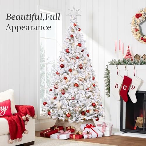 Best Choice Products Pre-Lit White Christmas Tree, 7.5ft Artificial Snow Flocked Full Fir Tree, Holiday Decoration w/ 550 Lights, 1,346 Branch Tips
