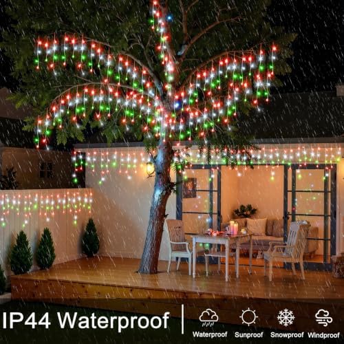 66FT Icicle Lights for Outside 640 LED Red White and Green Christmas Lights