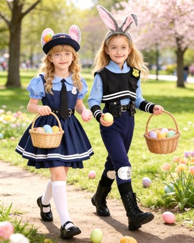 Kids Police Officer Costume Set - Bunny Headband Dress Up for Girls 4-9, Christmas & School Performances