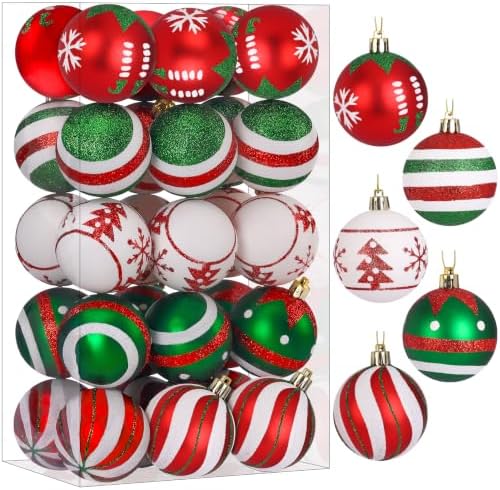 SHareconn 30ct 2.36 Inch Christmas Tree Balls Ornaments,Red and Green White