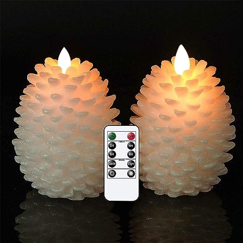 Wondise Pine Cone Flameless Flickering Candles with Remote and Timer