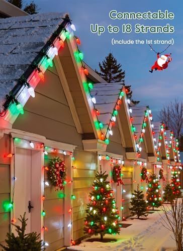 C9 Christmas Lights Outdoor, 102FT 150 LED String Lights with Spring Clips