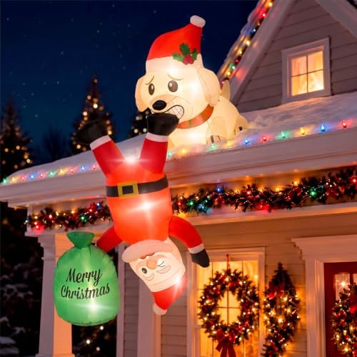 Soulchen 7 ft Dog Christmas Inflatable Roof Hanging Outdoor Decorations