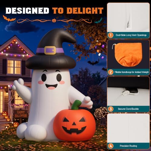 Albott 19.7 FT Commercial Halloween Inflatable Ghost & Pumpkin, 420D Oxford