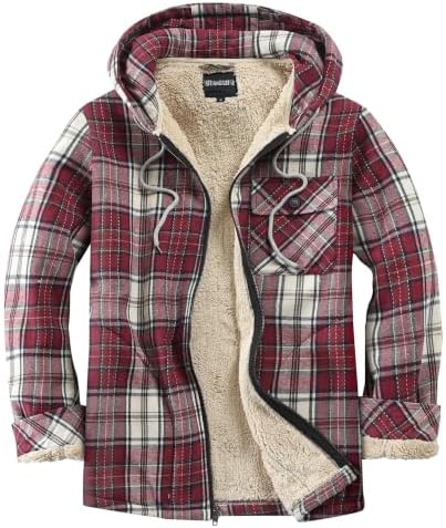 Elesuit Men's Full Zip Fleece Flannel Jacket Shirt Plaid Cotton Hoodie Coat