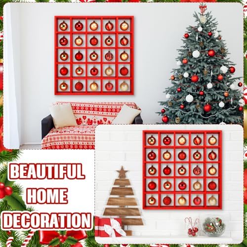 Cinnvoice Christmas Ornament Displays Rack, Red, 25 Compartment