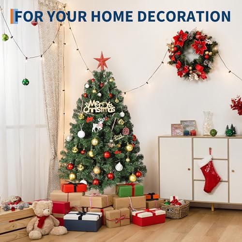 4.5FT Artificial Christmas Tree with 350 Branch Tips, Hinged Spruce Design & Metal Foldable Base, Easy Assembly Holiday Decoration for Home, Green