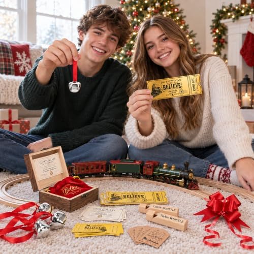36 Pcs Christmas Believe Bell Golden Ticket Gifts Set Xmas Tree Ornaments