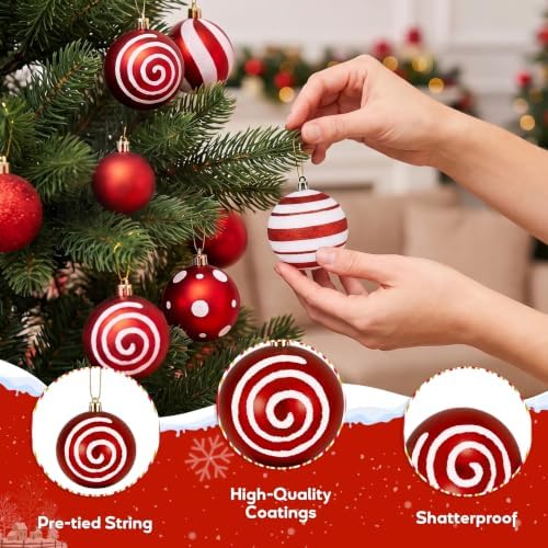 88 Pcs Candy Cane Red and White Christmas Tree Ornaments Set