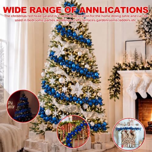2 Pcs 6 ft Christmas Ball Ornament Garland, Mixed Navy Blue