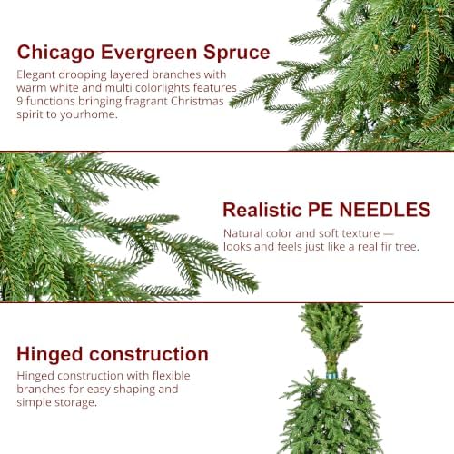 Glitzhome Prelit Artificial Christmas Tree, 15ft Slim Chicago Evergreen Spruce Tree with 1,500 Warm White & Multi-Color LED Lights, 5883 Branch Tips, 9 Lighting Modes w/Remote Control, Easy Setup