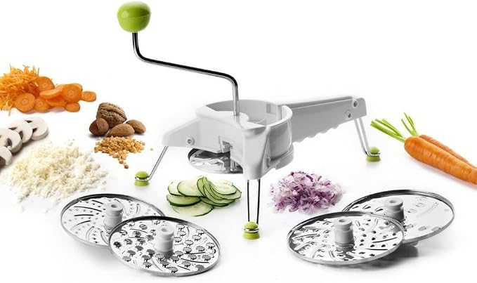 IBILI Mouli Rotary Cheese Grater 5-in-1 with Hand Crank | Made in Spain | Mandoline Slicer Vegetable Chopper for Parmesan Cheese, Nuts & Fruits | Includes 5 Stainless Steel Interchangeable Blades
