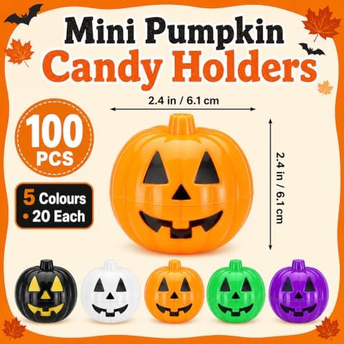 100Pcs Halloween Pumpkin Candy Holders, Plastic Mini Pumpkin Bucket