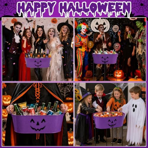 5.5 Gallon Halloween Galvanized Beverage Tub Ice Bucket with Stand- Purple