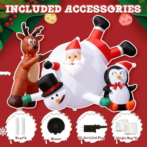 6FT Inflatable Santa Snowball Scene with LED Lights for Yard