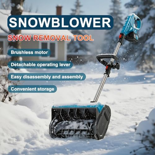 21V Cordless Snow Blower Set, 13-Inch Electric Snow Shovel with Brushless Motor, 2 Li-ion Batteries, Adjustable Handle, Safety Switch for Driveways and Sidewalks (1 Battery Blue)