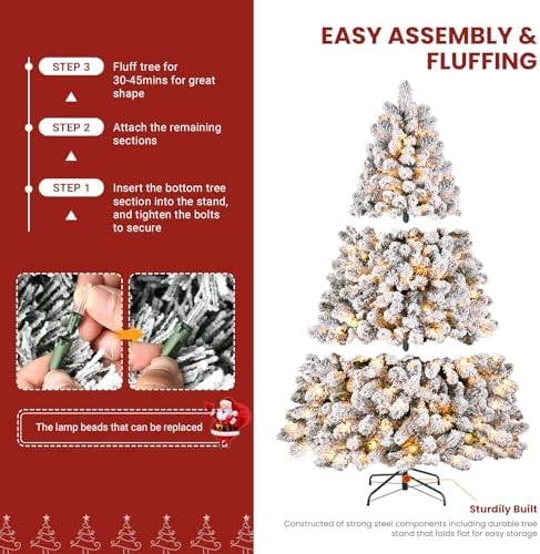 SHareconn 5.5ft Snow Flocked Spruce Pre-lit Artificial Christmas Tree,White