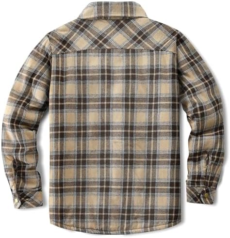 Men's Sherpa Cotton Flannel Shirt Jacket Plaid Button Coat Pocket