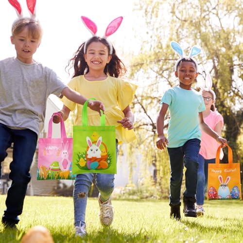 Sweetude 120 Pcs Easter Tote Bags Bulk with Handles Bunny Reusable Party Non Woven Treats Goodie Bags for Easter Party Supplies(Rabbit)