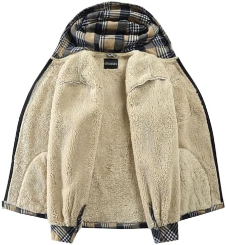 Elesuit Men's Full Zip Fleece Flannel Jacket Shirt Plaid Cotton Hoodie Coat