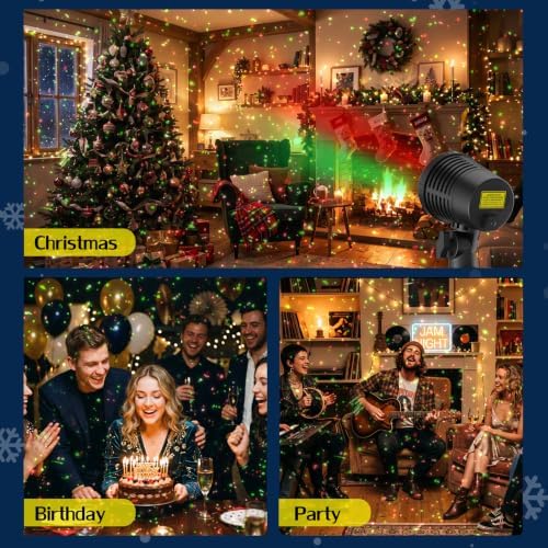 Christmas Projector Lights Outdoor, Red and Green Moving Holiday Light with Remote Show for House, Yard, Garden, Patio and Christmas Decorations