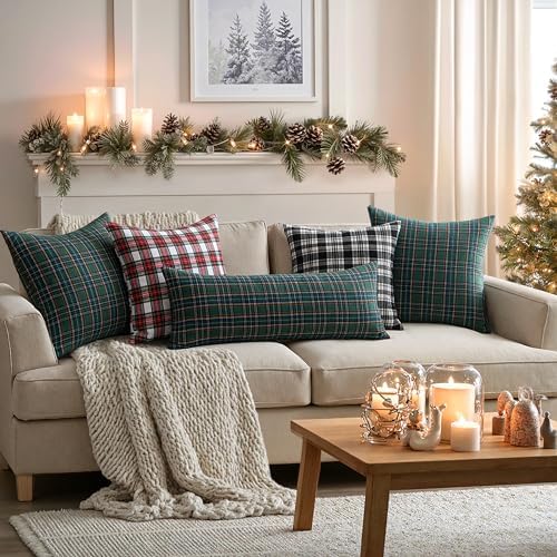 MIULEE Christmas Plaid Pillow Cover Scottish Tartan 14x36 Green