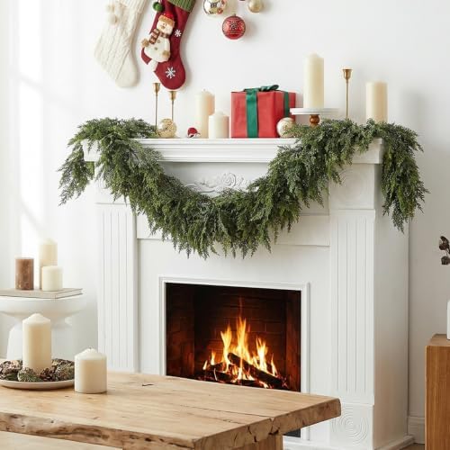 4 Pcs Double Color Christmas Norfolk Pine Garlands for Mantle Fireplace