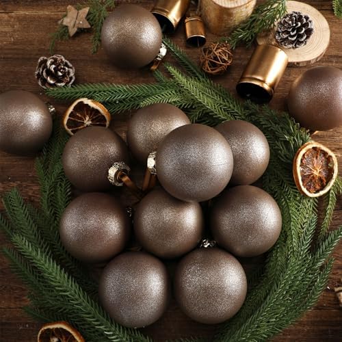 Yunlly 12 Pcs Neutral Christmas Ornament, Brown, 3.15''