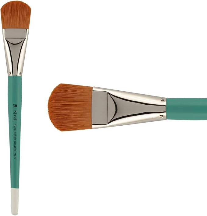 Creative Mark Art Supplies Large Mural Synthetic Golden Taklon Paint Brush - Filbert #30-2 Pack - Artist Supplies for Acrylics, Watercolors, and Oils - Durable, Resilient, Seamless Ferrules