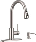 WEWE Kitchen Faucet with Soap Dispenser and Pull Down Sprayer, RV Single Handle Classic 3 Modes Stainless Steel Faucet for Kitchen Sink, RV, Stainless Steel