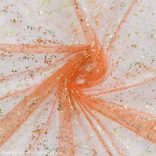 Artoid Mode 2-Pack Orange Gold Gauze Table Runner 10FT, Glitter Metallic Foil Sheer Dining Wedding Anniversary Holiday Table Decor for Home Party