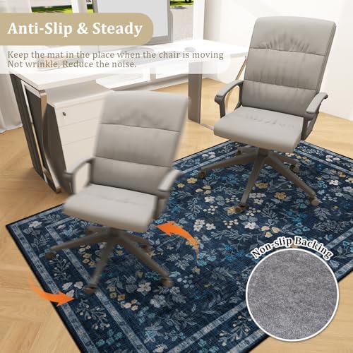 chakme Office Chair Mat for Hardwood Floor, 72"x48" Easy Glide Computer Desk Mat Protector for Rolling Chair Under Desk Rug Nonslip Backing, Machine Wash, (Floral)