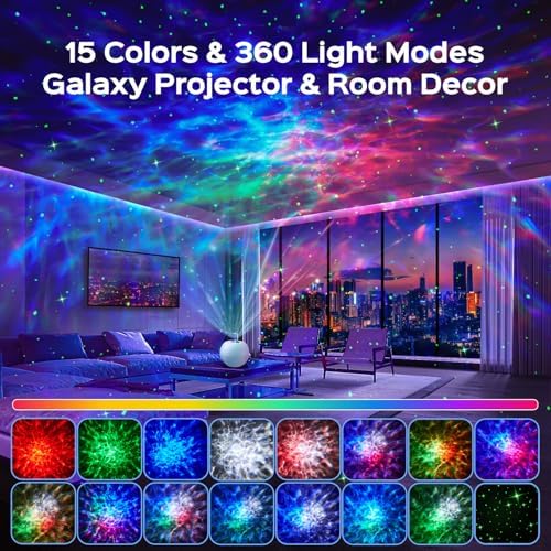 One Fire Galaxy Projector,15 Colors,Gifts for Girls&Women&Boys,White Noise